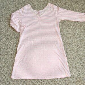 Flora's Follies Pink White Striped Sleeping Wear shirt dress Women M